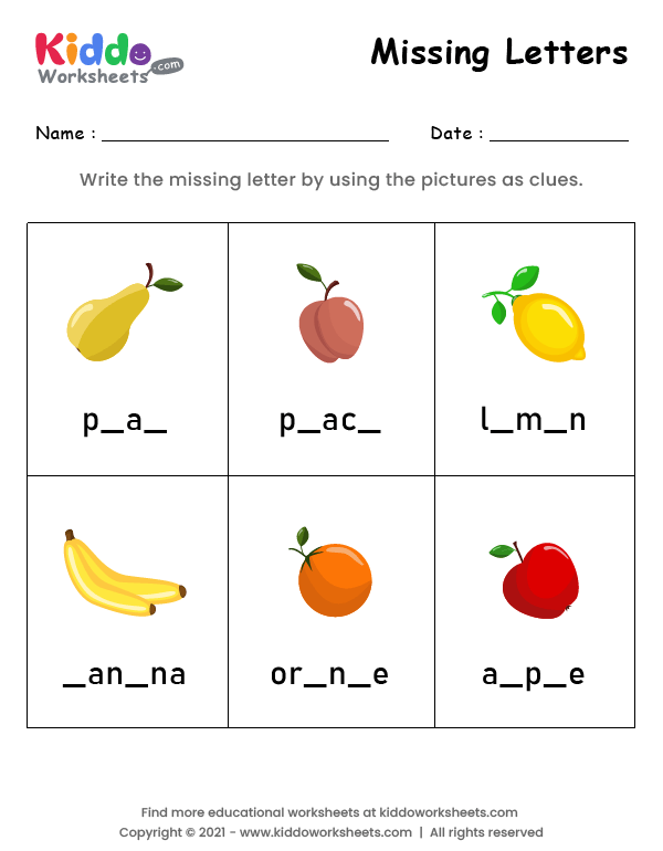 Missing Letters Fruit Worksheet