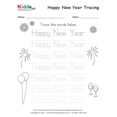 New Year Tracing Worksheet