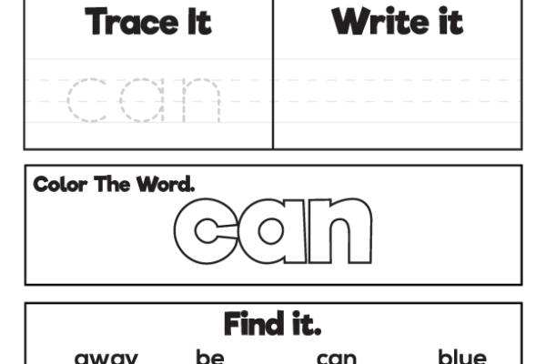 Sight Word Practice can Worksheet