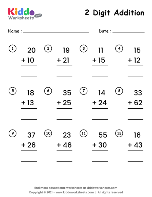 2 Digit Addition Worksheet