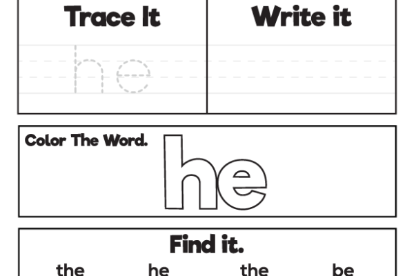 Sight Word Practice he Worksheet