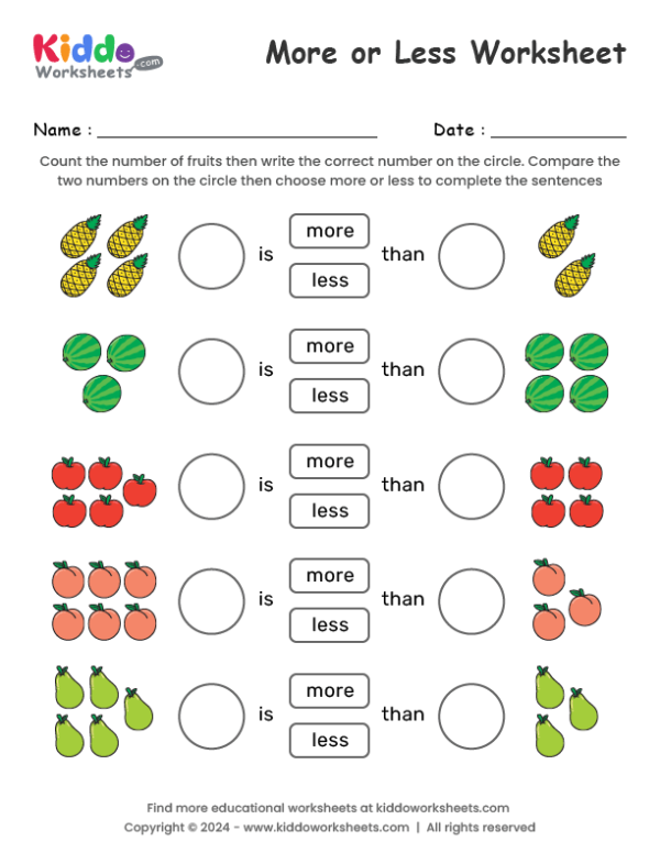 More or Less Worksheet