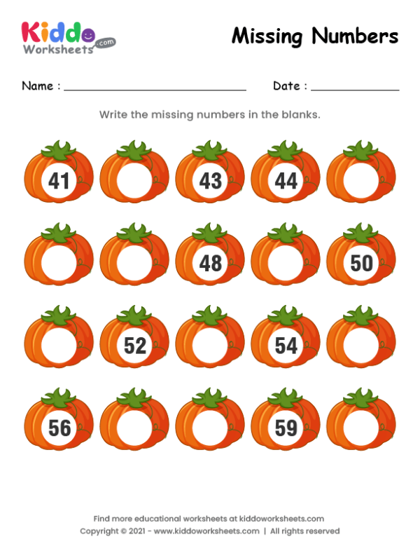 Pumpkin Missing Numbers 41-60