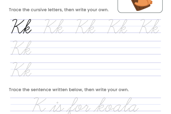 Letter K Cursive Writing Worksheet