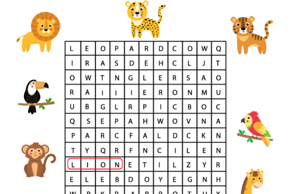 Word Search Animals Worksheet