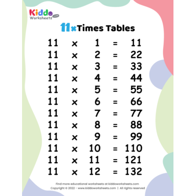 11 Times Tables Worksheet