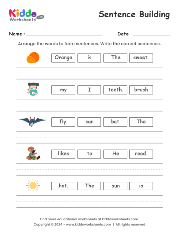 Sentence Building Worksheet