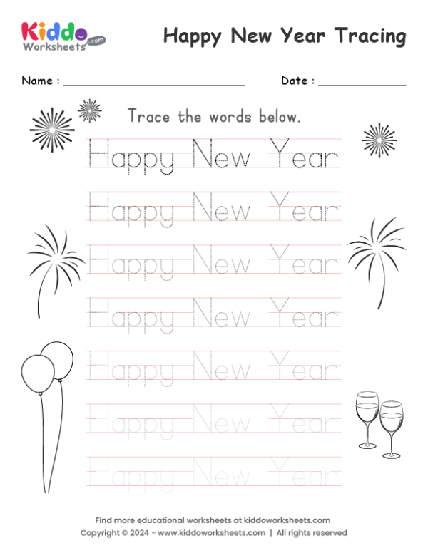 New Year Tracing Worksheet