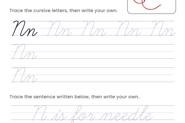 Letter N Cursive Writing Worksheet