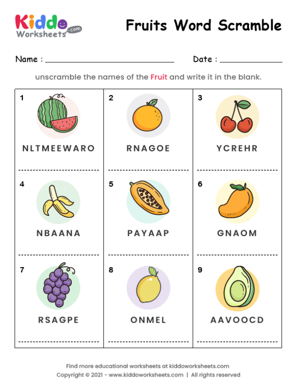 Word Scramble Fruits