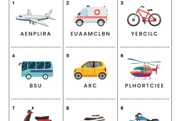 Spelling Word Scramble Transportation Worksheet