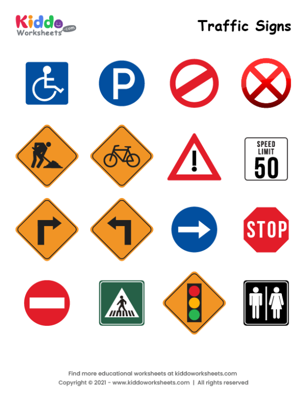 Free Printable Traffic Signs worksheet kiddoworksheets