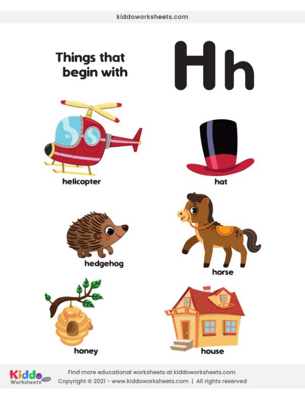 Free Printable words that start with H Worksheet - kiddoworksheets